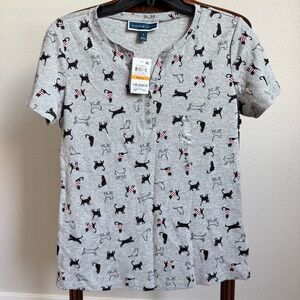 NWT Karen Scott Cat Print Henley Top | Size Small